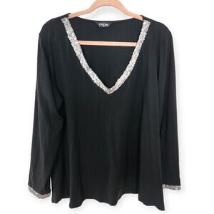 CHICME Women's Black Deep V Top with Sequins Size 2XL